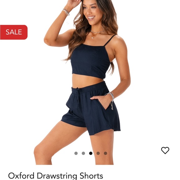 Oxford Drawstring Women's Navy Cotton Cabana Shorts - Picture 6 of 8